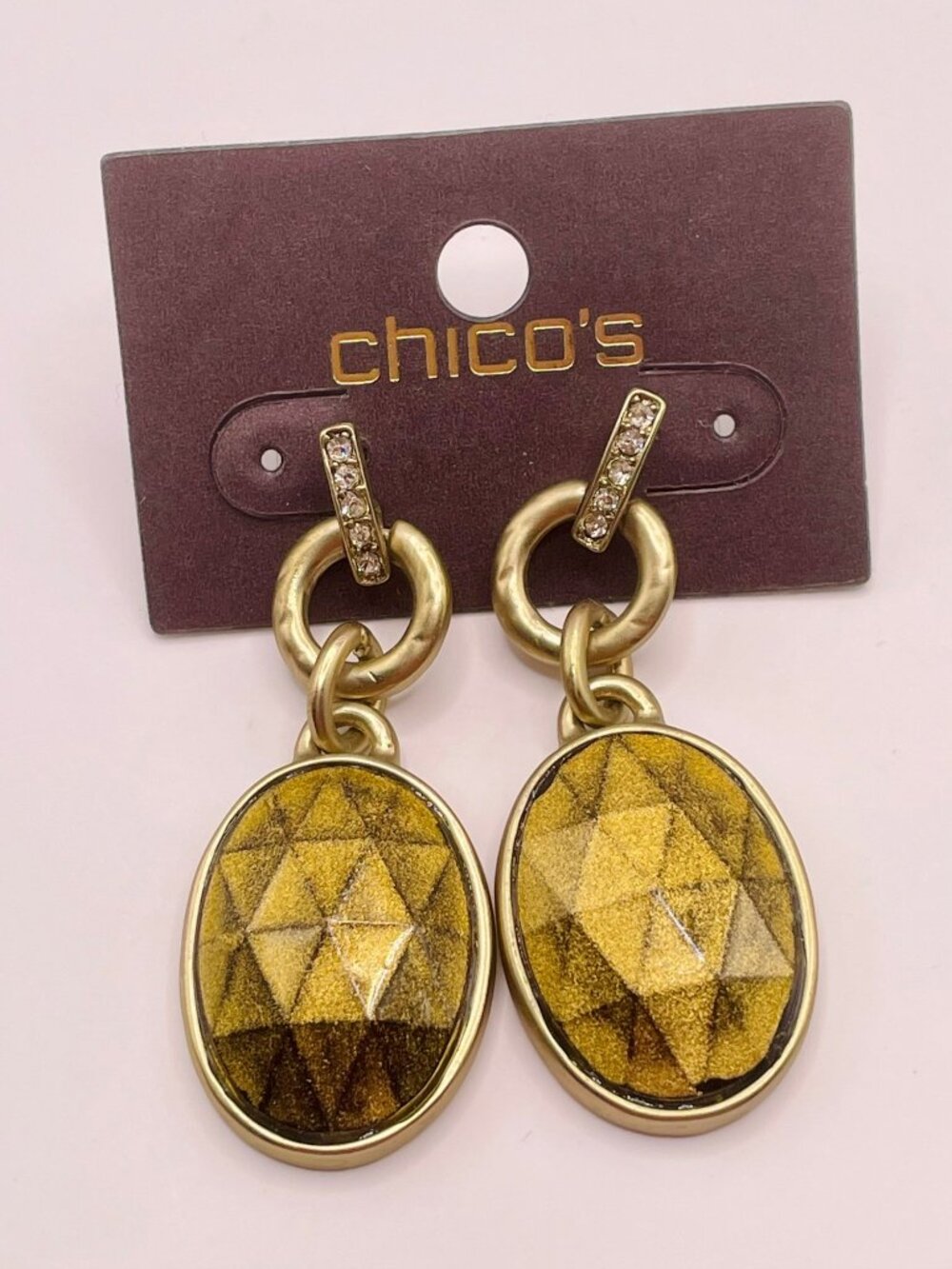 New Chico's Oval Gold-Tone Geometric Dangle Earrings -117B